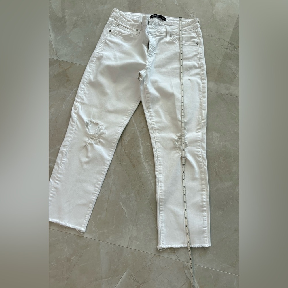 Just Black White Distressed Denim Mid Rise Skinny Jeans Size 27P Cotton Blend - Picture 4 of 8